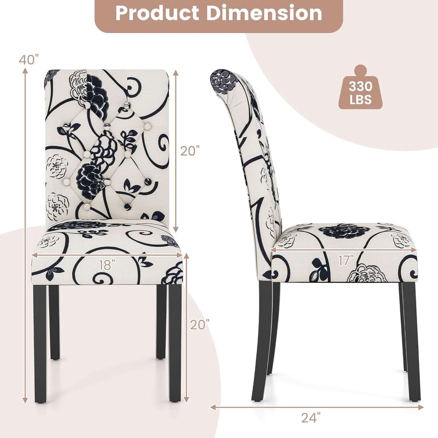 Luxurious Upholstered Tufted Dining Chairs Set Two