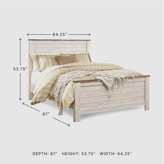 Signature Design Willowton Queen Panel Bed White wash