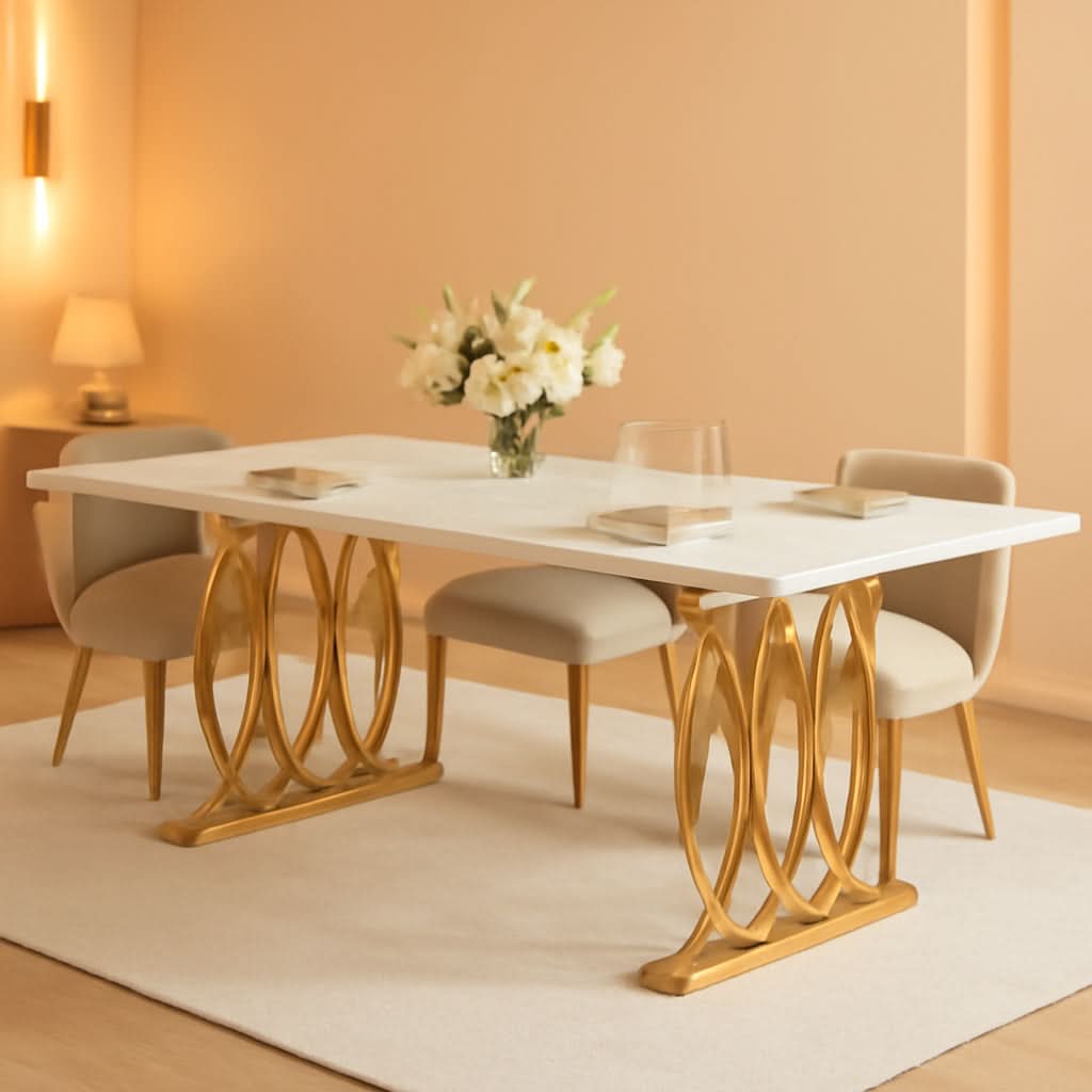 63 Inch Dining Table With Faux Marble Top For Kitchen And Dining Room-0