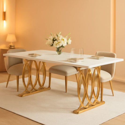 63 Inch Dining Table With Faux Marble Top For Kitchen And Dining Room-0