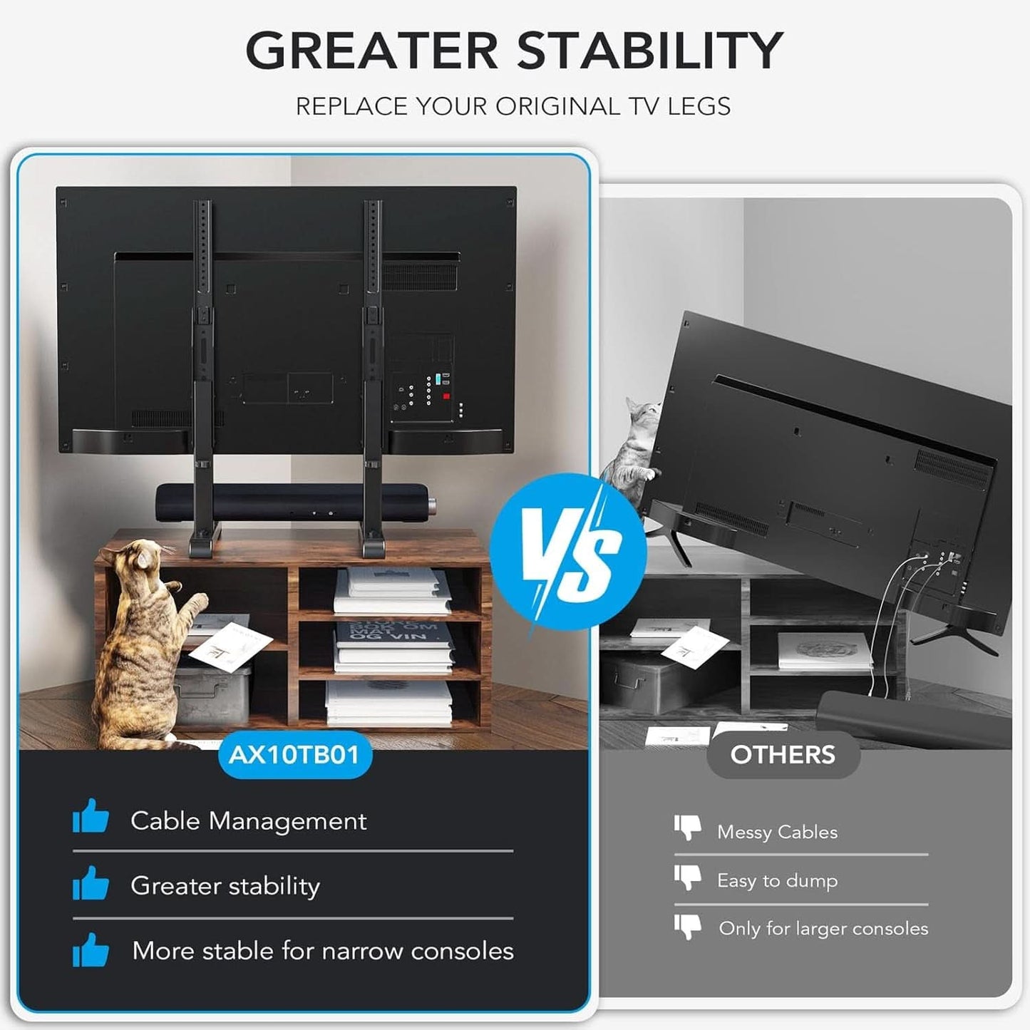 Tabletop TV Stand Black Height Adjustable Universal