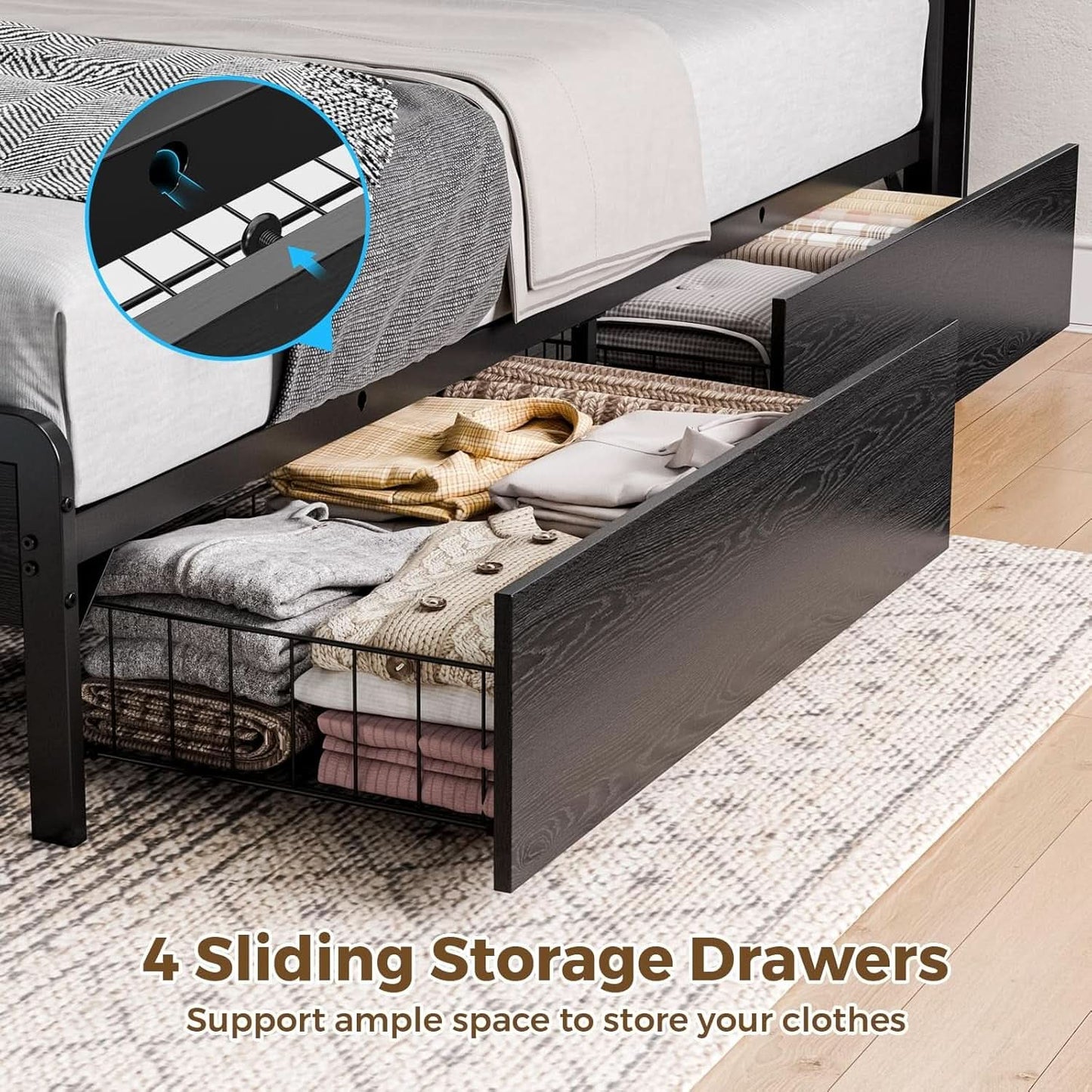 Twin Bed Frame With Charging Station Storage Drawers