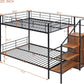 Full Over Full Metal Bunk Bed With Storage Stairs Black