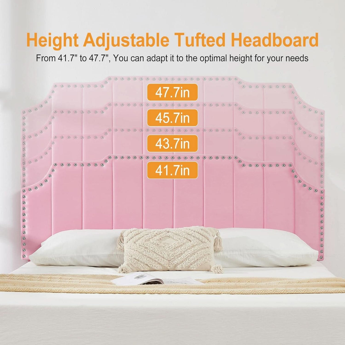 Queen Velvet Upholstered Platform Bed Frame Nailhead