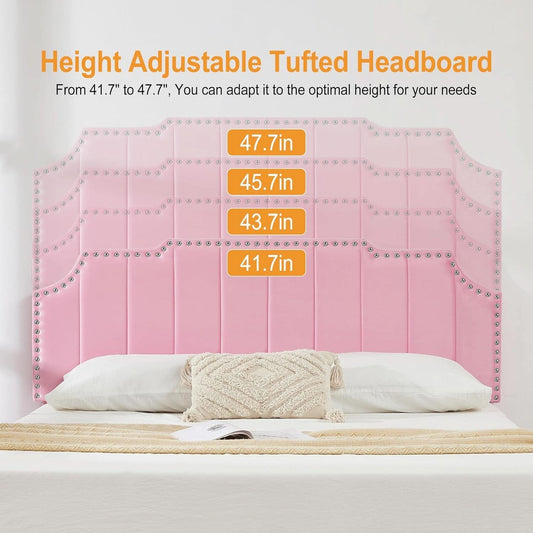Queen Velvet Upholstered Platform Bed Frame Nailhead