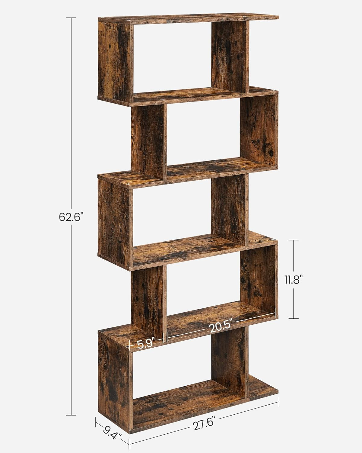 Rustic Brown Vertical Freestanding Bookcase 5 Tier