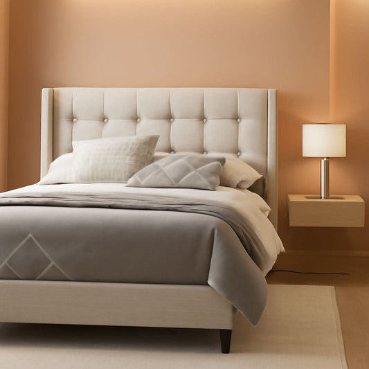 Athena Upholstered Platform Bed Frame With Wing back Headboard Taupe Full