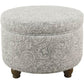 Gray Floral Storage Ottoman Large Round For Living Room-1