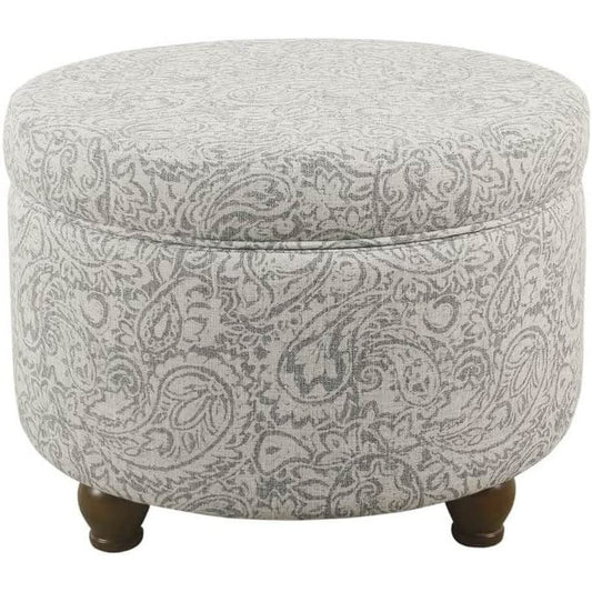 Gray Floral Storage Ottoman Large Round For Living Room-1