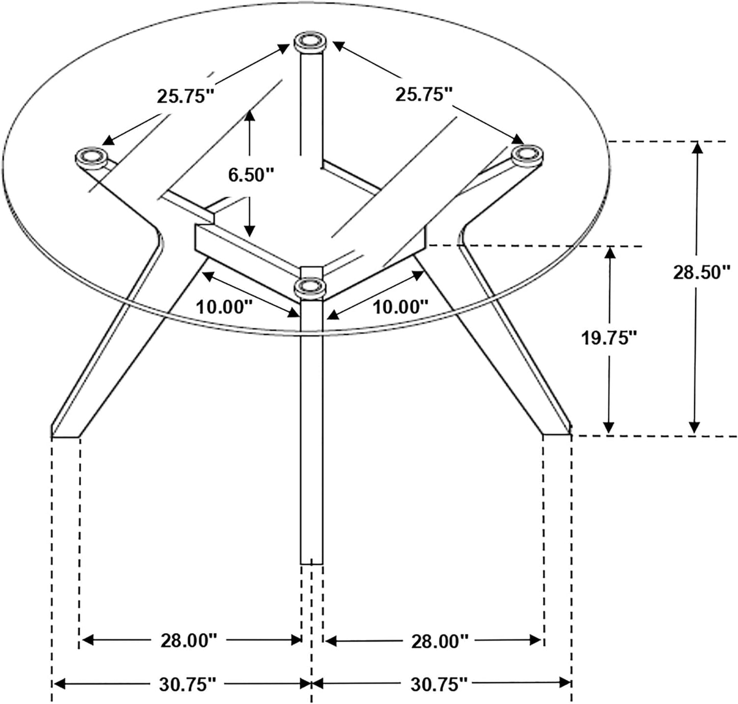 Forty Eight Inch Tempered Glass Round Dining Table Nutmeg Finish