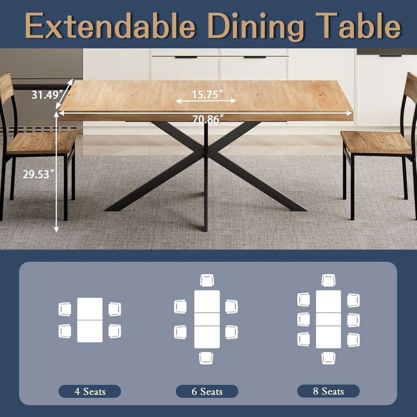 Extendable Wood Dining Table 55 To 70 With Removable Leaves