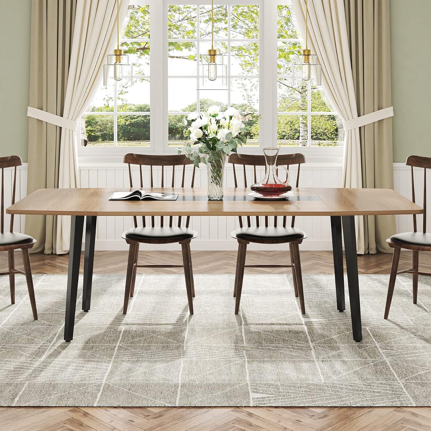 Tribesigns Light Walnut Contemporary Dining Table Kitchen