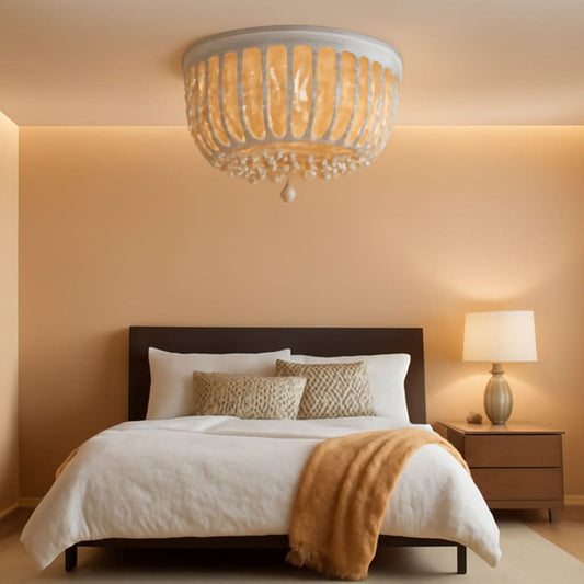 Wood Beaded Chandelier 3 Lights Oak White Ceiling Fixture