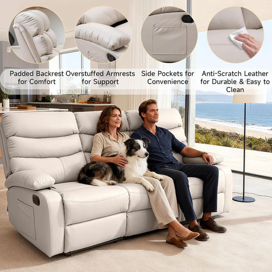 3 Seater Recliner Sofa Beige Living Room Set Collection