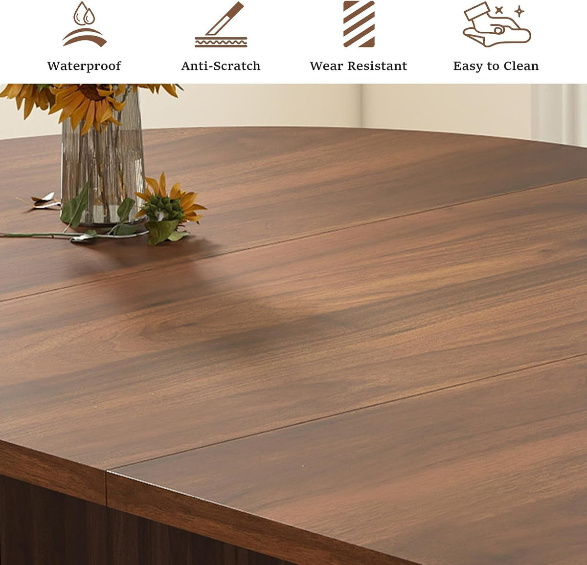 Modern Farmhouse Walnut Round Extendable Dining Table