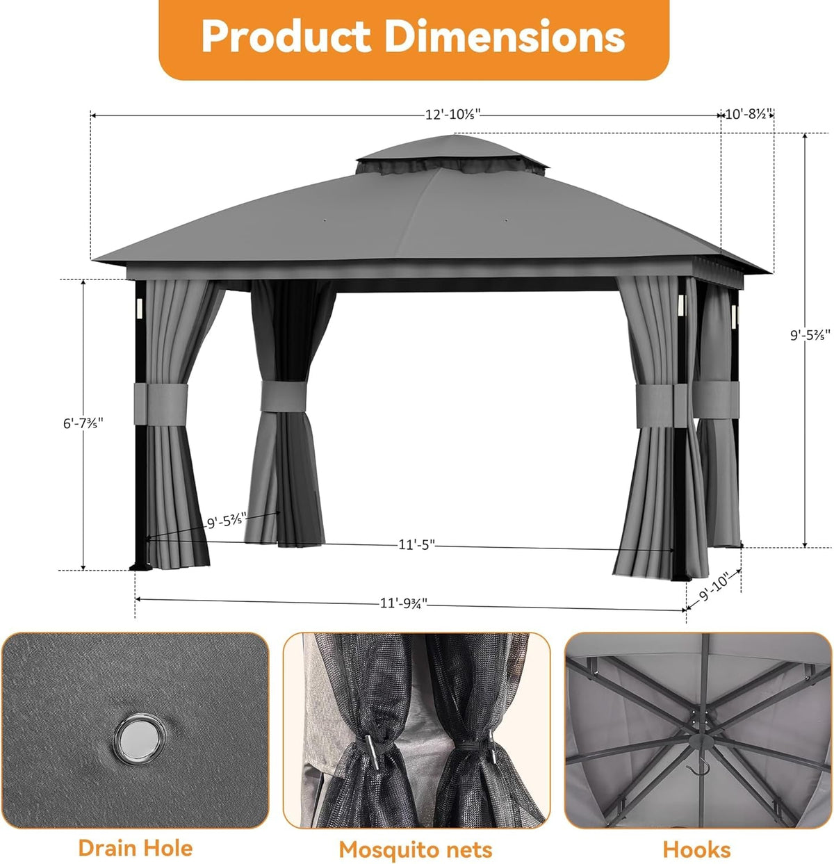 Patio Gazebo 11x13 Outdoor LED Lighting Netting System