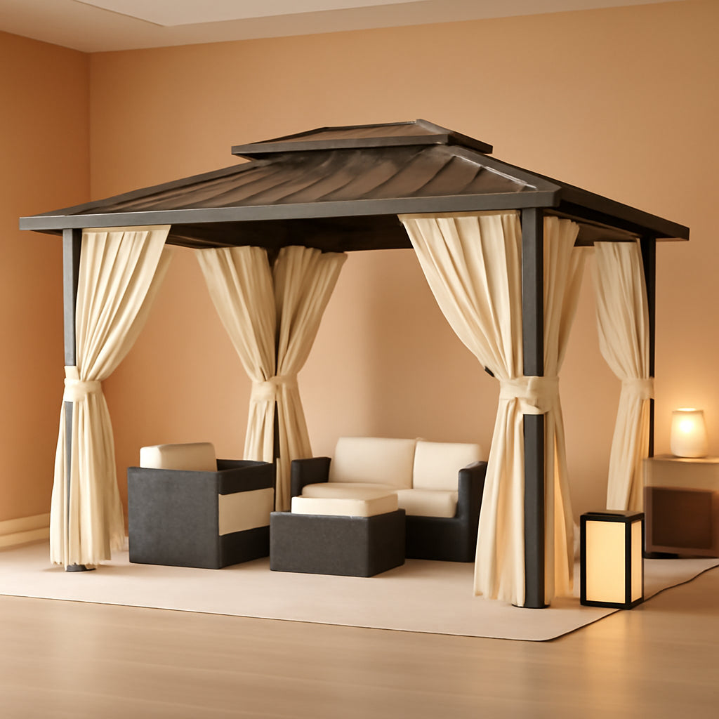 10x15 Hardtop Gazebo Brown Weatherproof Outdoor Patio