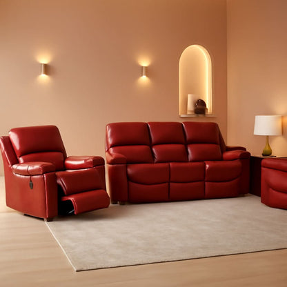 Leather Recliner Sofa Set Red Three Piece Living Room Furniture