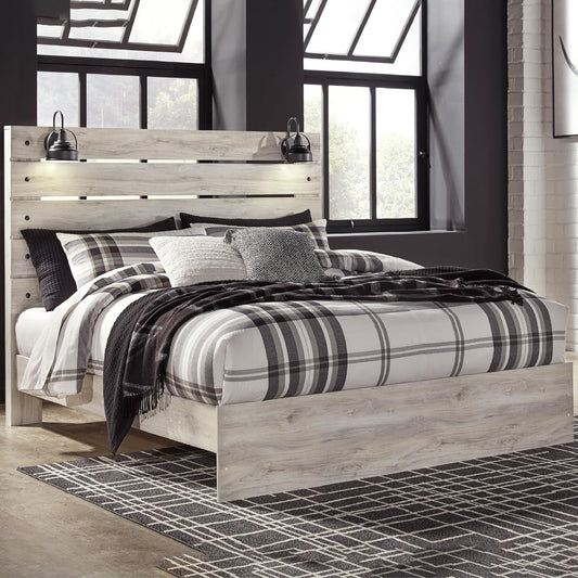 Antiqued Finish Whitewashed King Panel Bed USB Ports