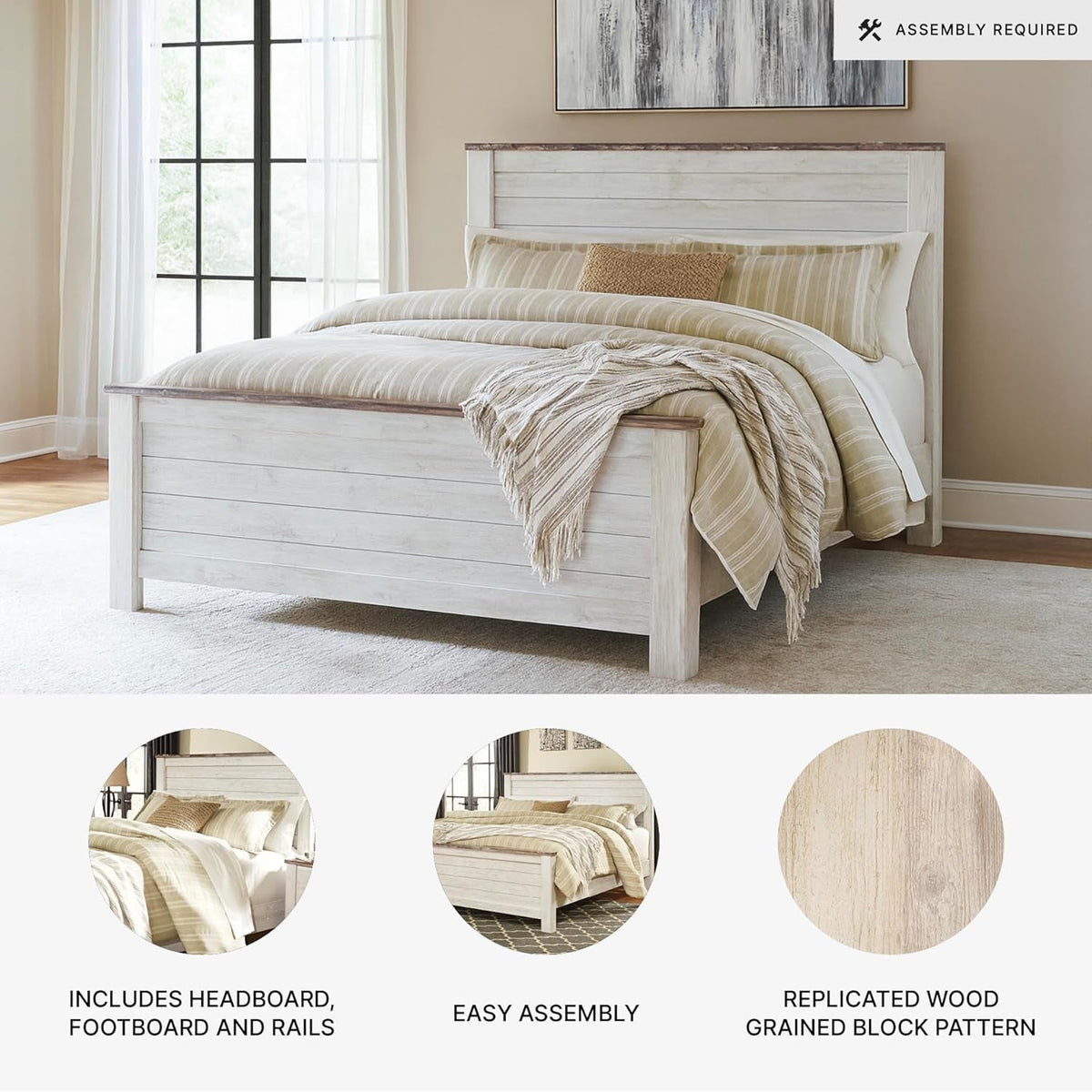 Signature Design Willowton Queen Panel Bed White wash