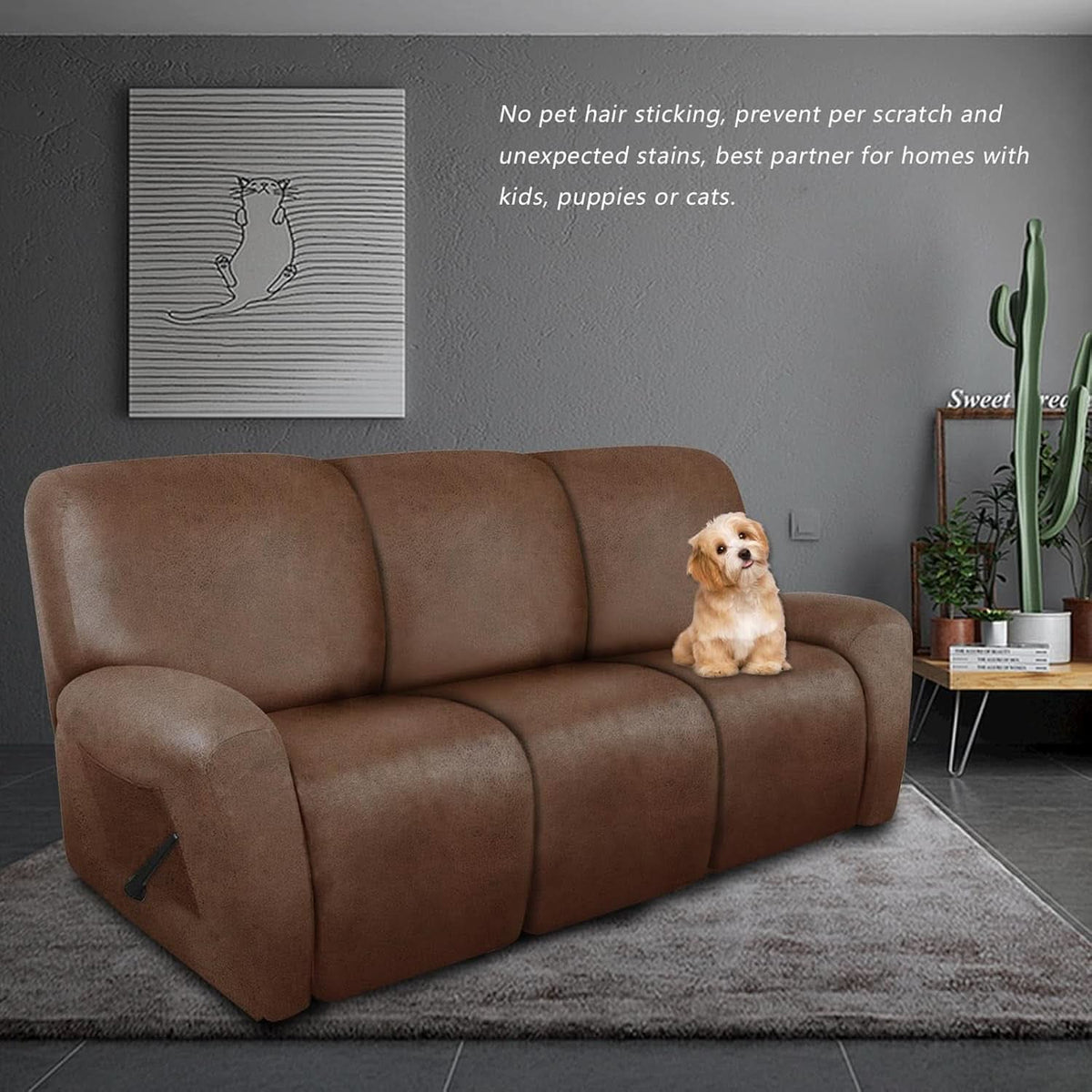 Premium Recliner Sofa Slipcover Three Seater Brown