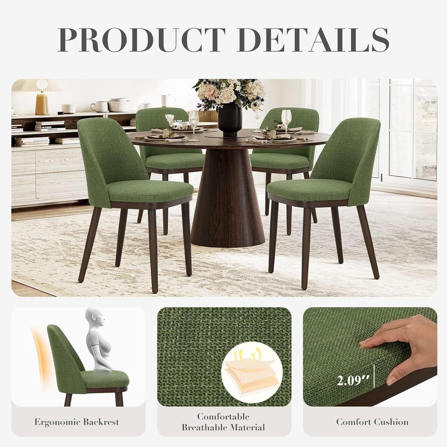 Green Upholstered Dining Chairs in Farmhouse Style