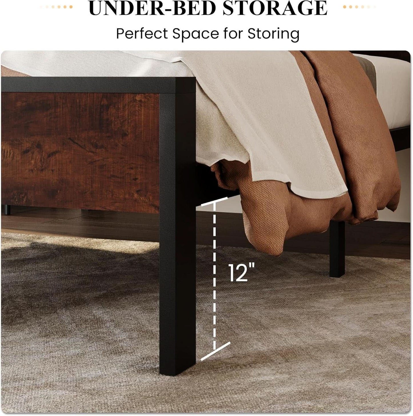 Twin Platform Bed Frame With Under Bed Storage Industrial Style
