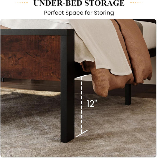 Twin Platform Bed Frame With Under Bed Storage Industrial Style