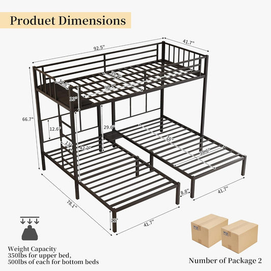 Obsidian Black Triple Bunk Bed With Charging Station