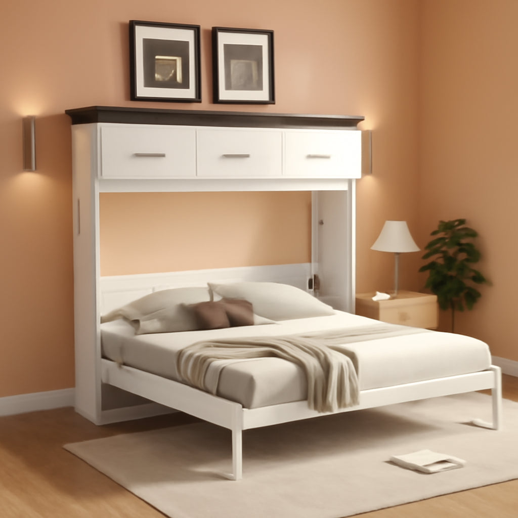 Horizontal Murphy Bed With Drawers White Walnut Top