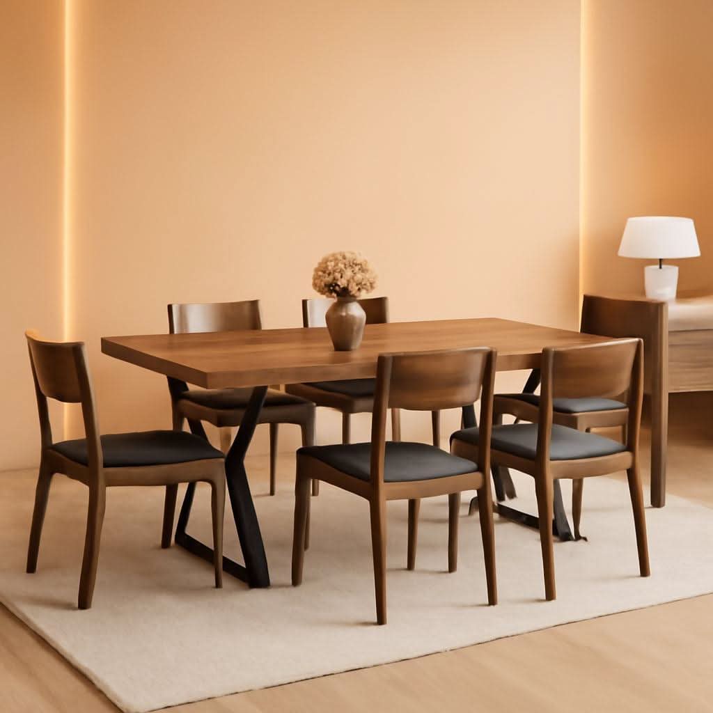 70.9 Inch Farmhouse Dining Table With X Shaped Metal Legs