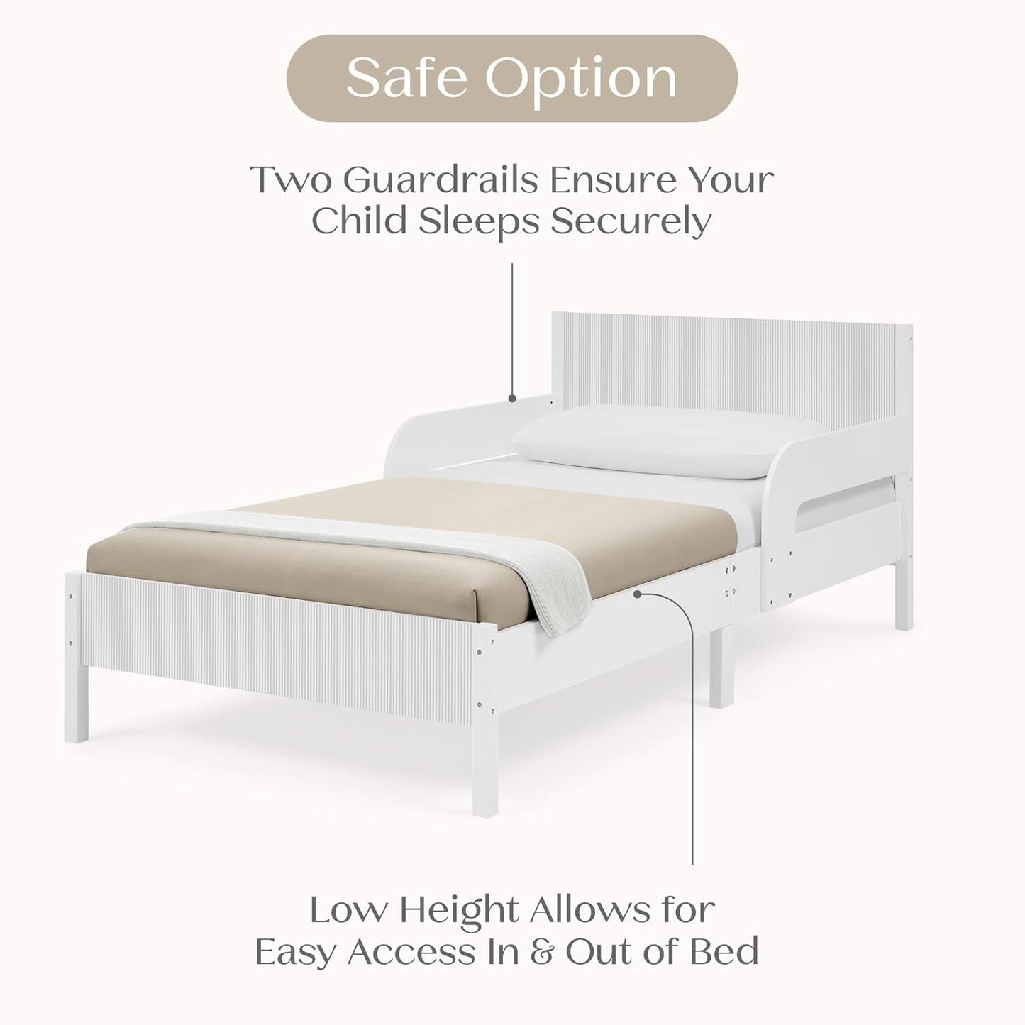 Cora Wood Twin Bed Removable Guardrails System White