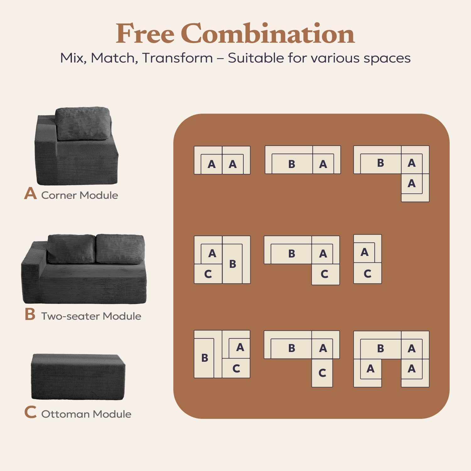 106 Inches Grey Convertible Sectional Upholstered Sofa-3