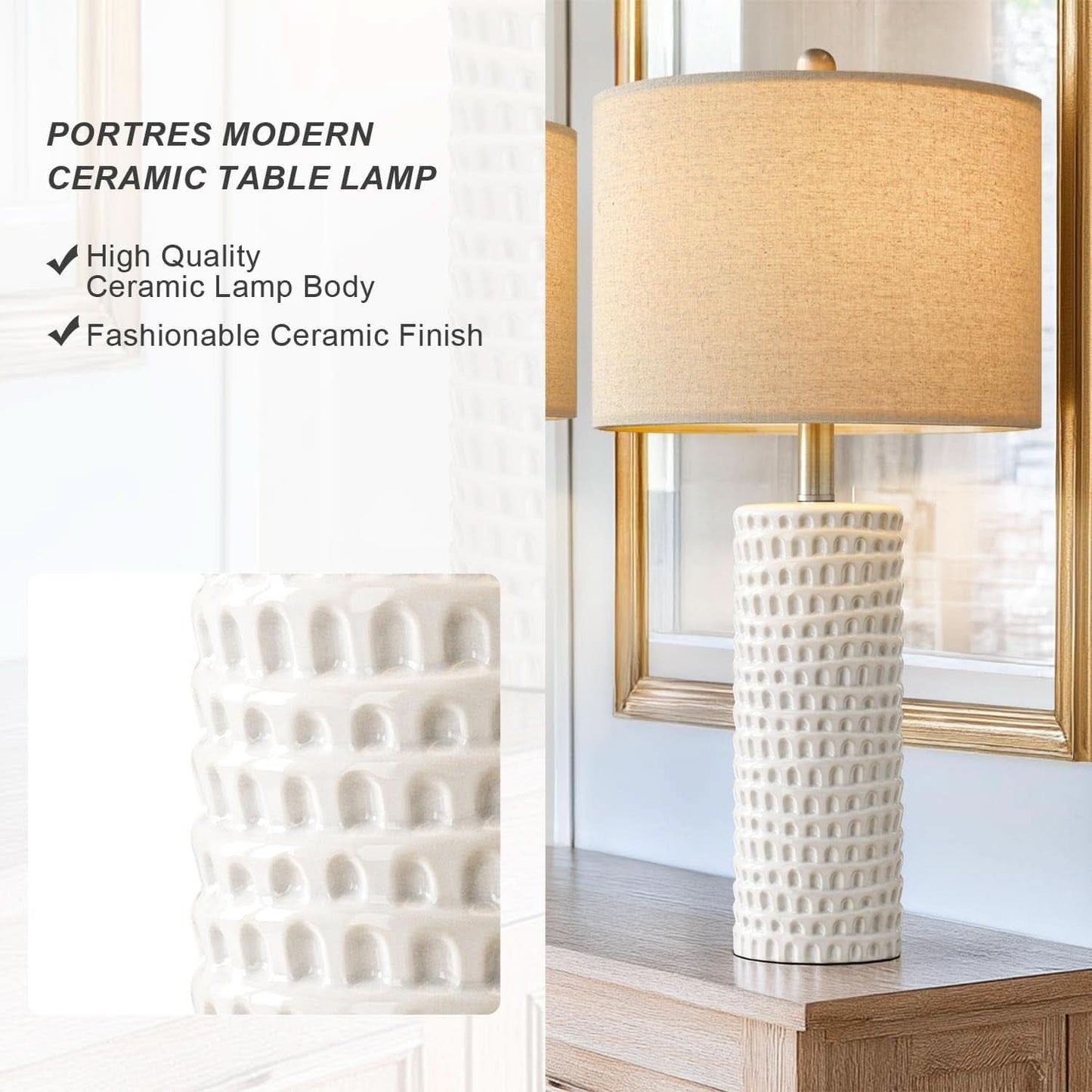 24 Inch Ceramic Table Lamp Set White