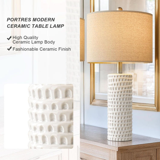 24 Inch Ceramic Table Lamp Set White