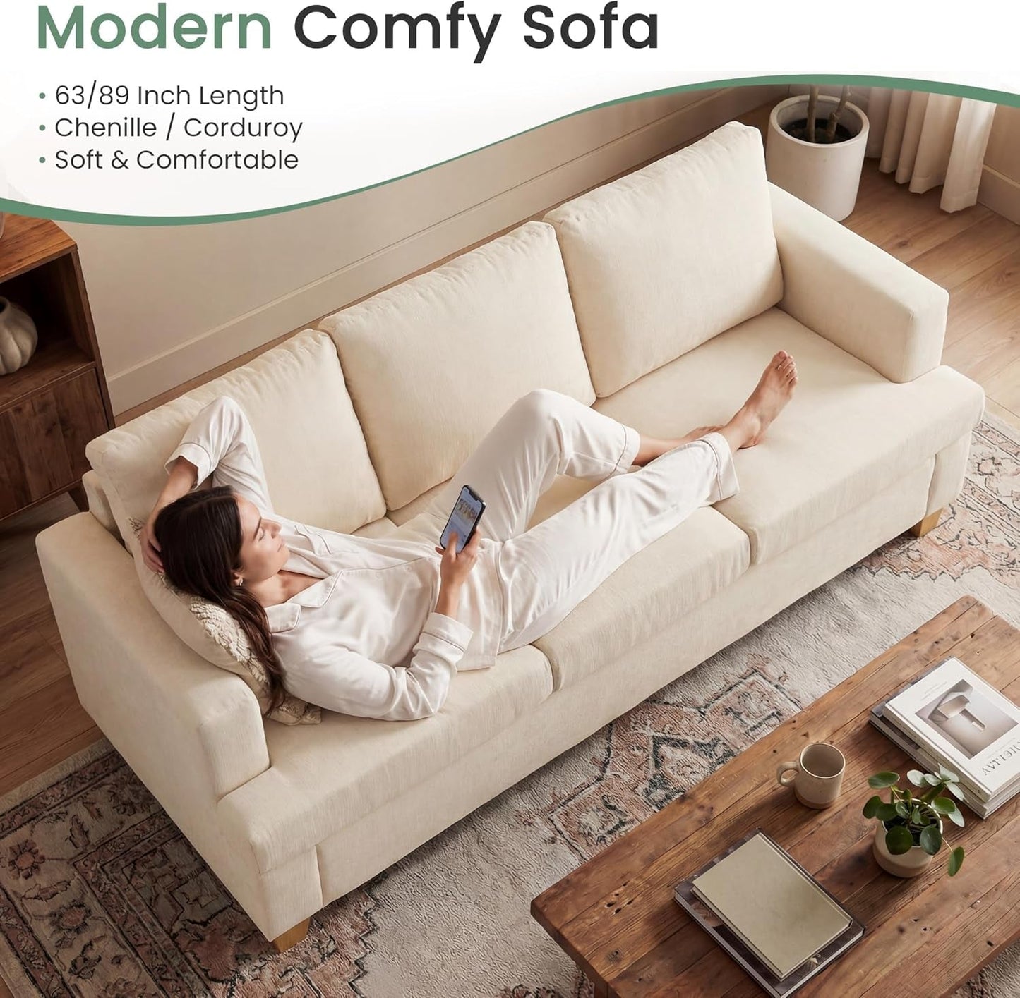 Beige Chenille Sleeper Sofa Three-Seater Loveseat Set