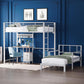 Twin Over Twin Metal Loft Bunk Bed With Desk LED Storage Drawers