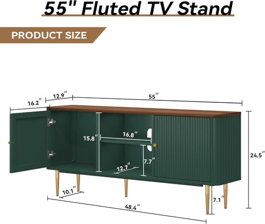 55 Inches Fluted TV Stand Entertainment Center Premium