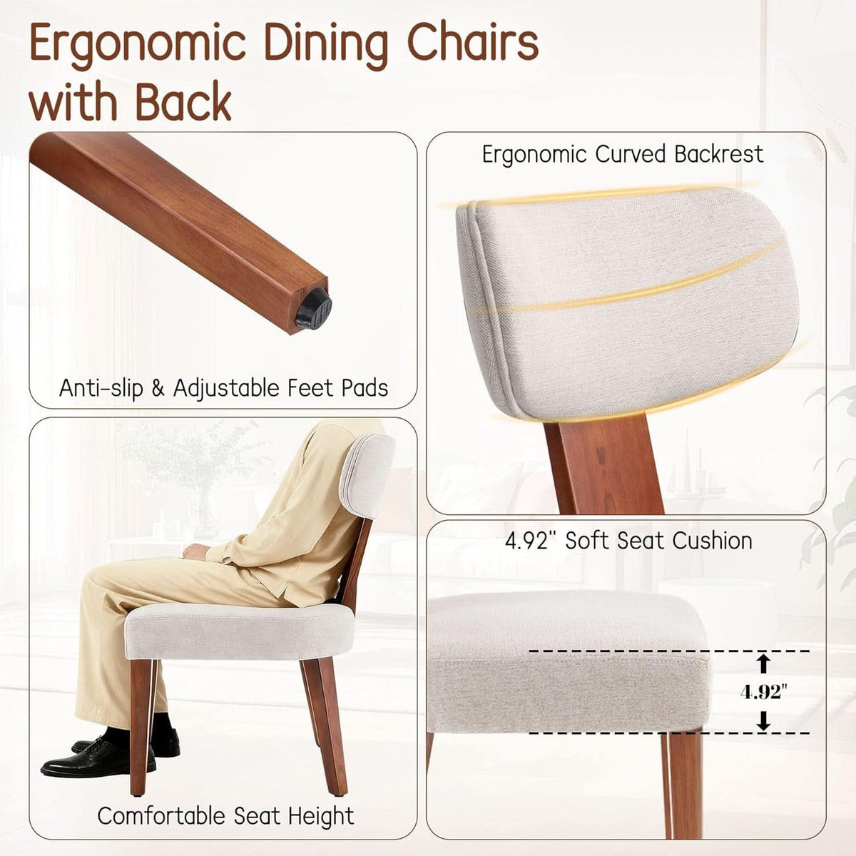 Upholstered Dining Chairs Set Linen Beige Performance