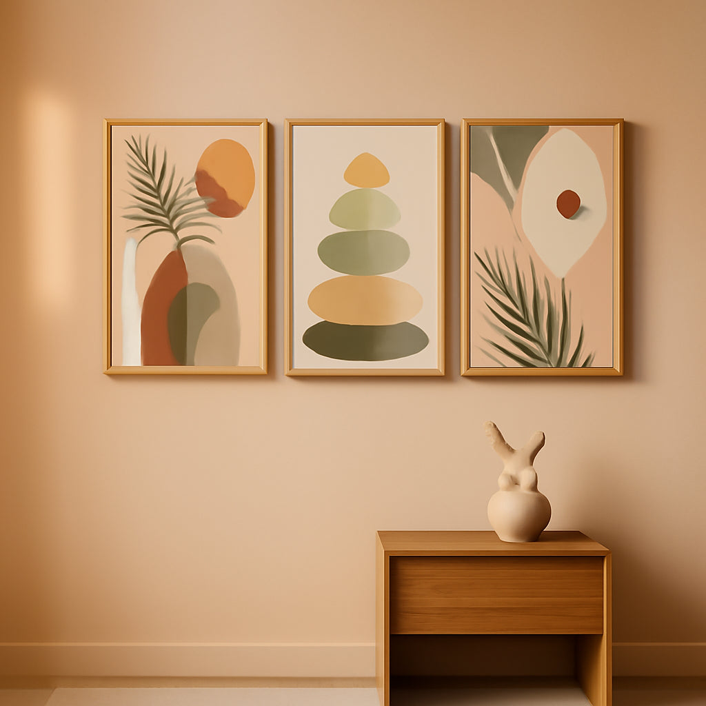 Sage Green Boho Framed Wall Art Contemporary Design