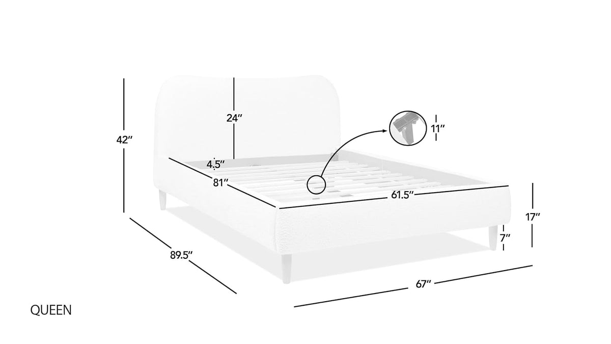 Queen Upholstered Platform Bed With Oatmeal Chenille