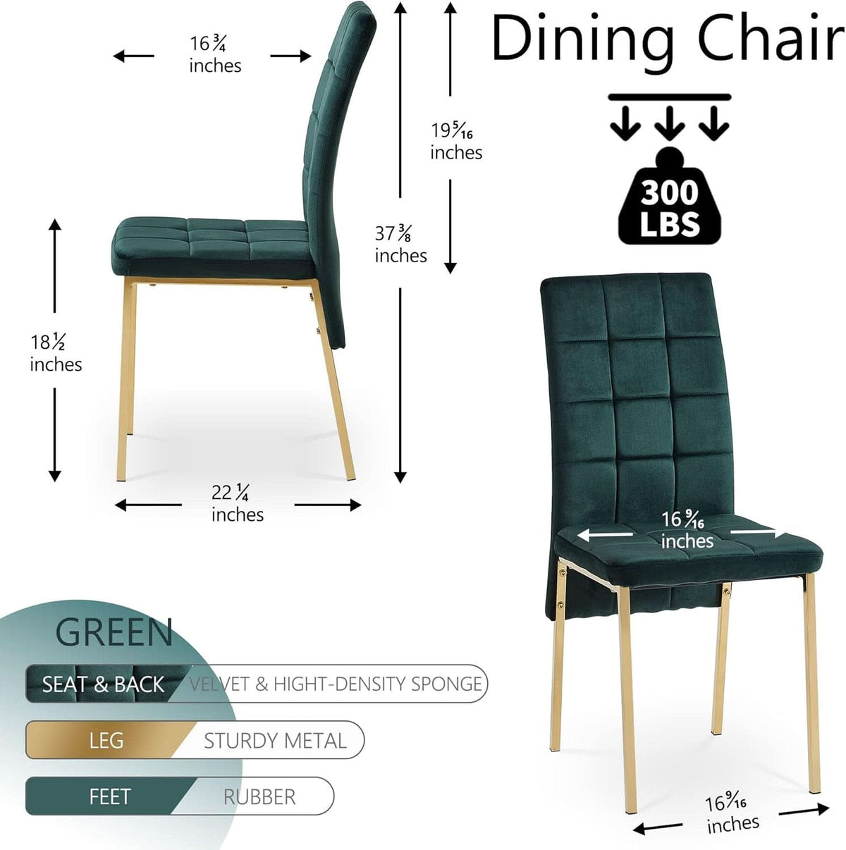 Forest Green Velvet Upholstered Dining Chairs Goldtone