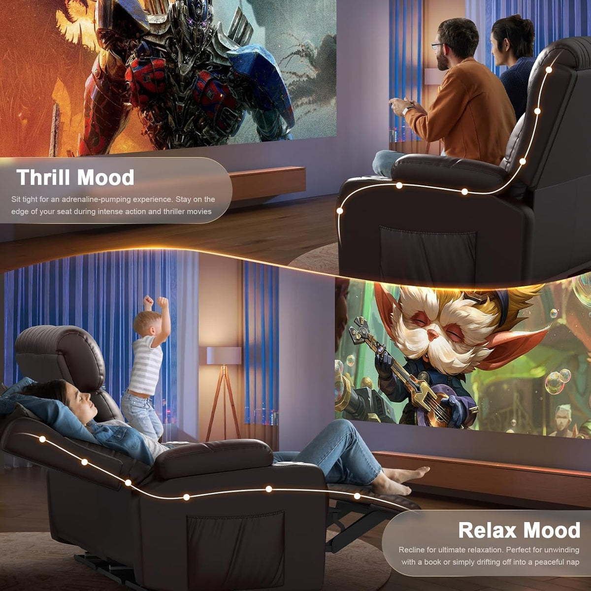 Four Seat Upholstered Sofa Recliner With Cupholders