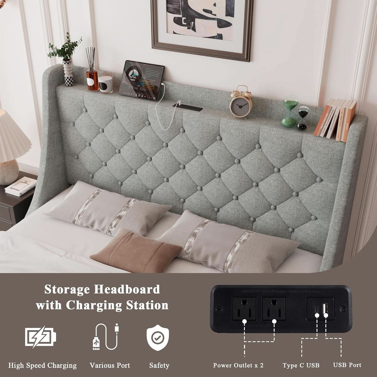 Full-Size Upholstered Bed Frame With Storage Drawers
