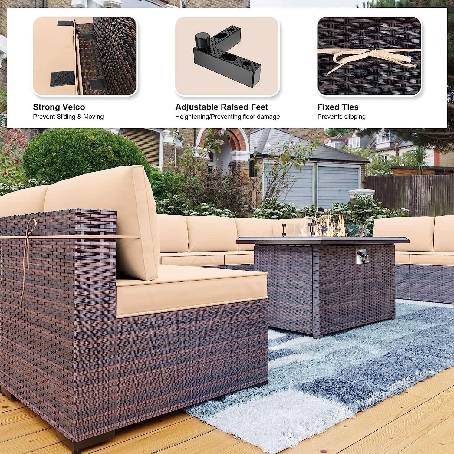 13 Piece Outdoor Patio Furniture Set with Fire Pit-3