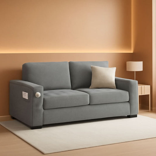 70 Inch Gray Chenille Loveseat With USB C Ports And Plush Cushions