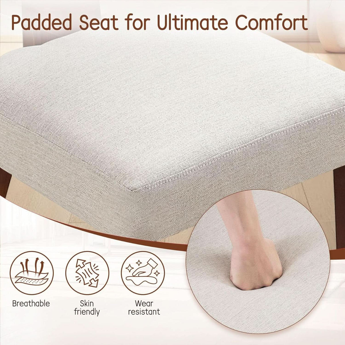 Upholstered Dining Chairs Set Linen Beige Performance
