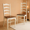 French Countryside Oak And White Pair Of Dining Chairs With Distressed Finish