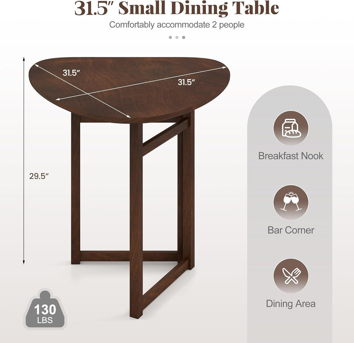 Walnut 31.5 Inch Folding Dining Table Compact Space Saver