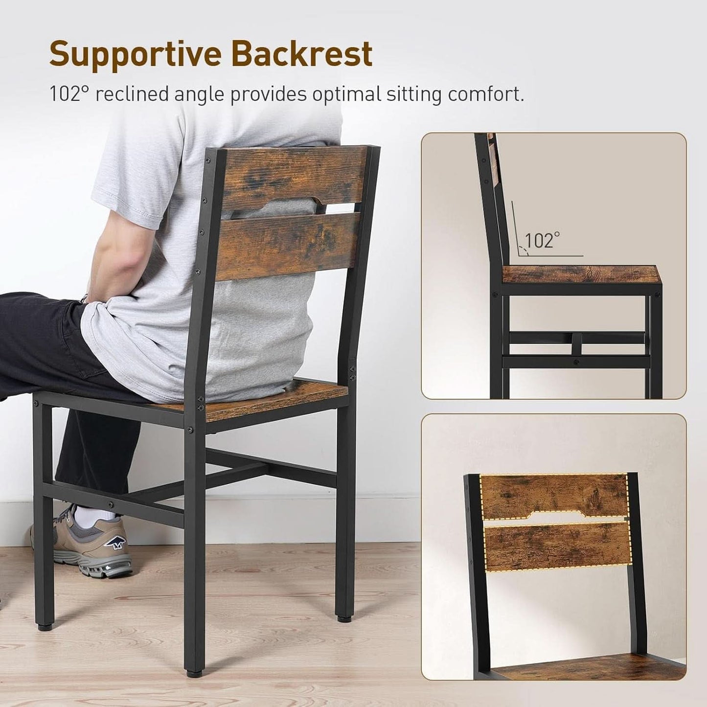 Rustic Wooden Dining Chairs With Ergonomic Backrests
